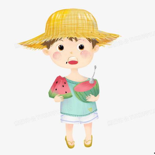手绘小女孩吃瓜,手绘小女孩的夏日吃瓜时光  第3张